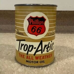 VINTAGE COLLECTIBLE MINIATURE PHILLIPS 66 TROP ARTIC OIL CAN COIN BANK